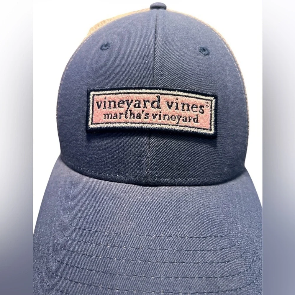Vineyard Vines Martha's Vineyard Trucker Hat - Navy Blue & Tan Mesh